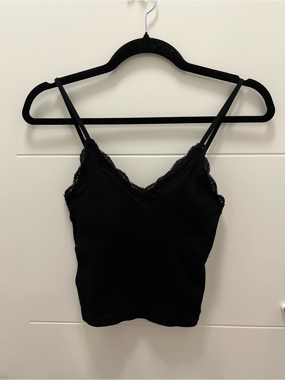 Streetwear Society Black Lace-Trim Ribbed Camisole